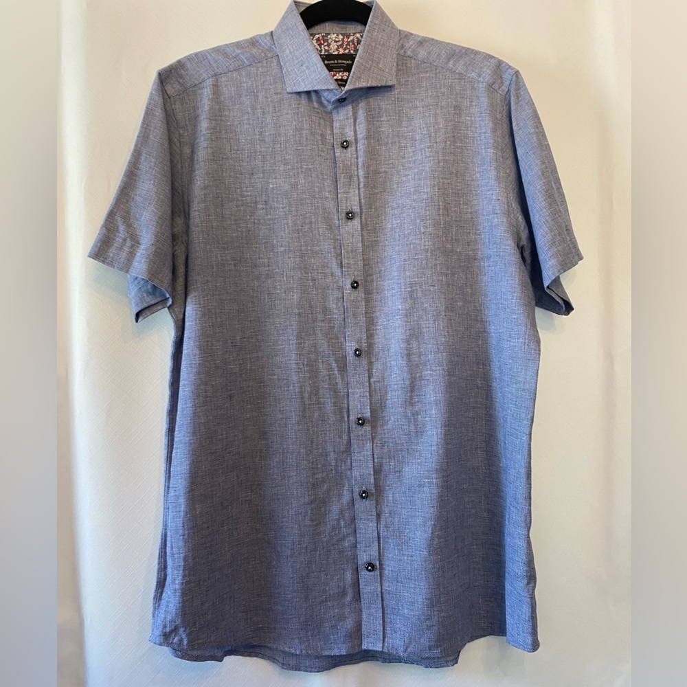 Bruun & Stengade Mens Cotton Linen Short Sleeve Button Down MD Summer Preppy